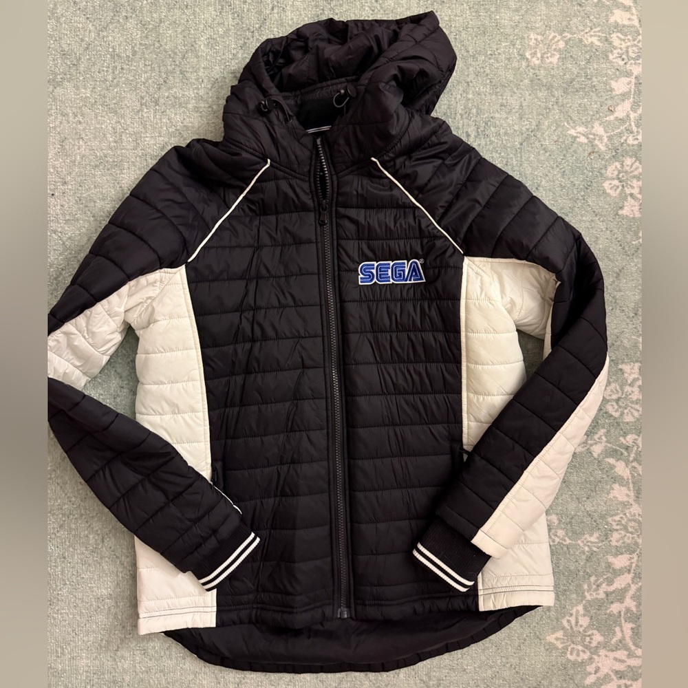 Nautica black and white puffer jacket with SEGA embroidery
